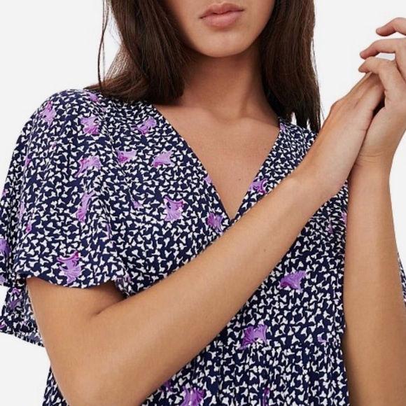 Maje Risee Floral Purple Oversized Flutter Sleeve Mini Dress Size FR 38 (US 6) - Picture 13 of 15